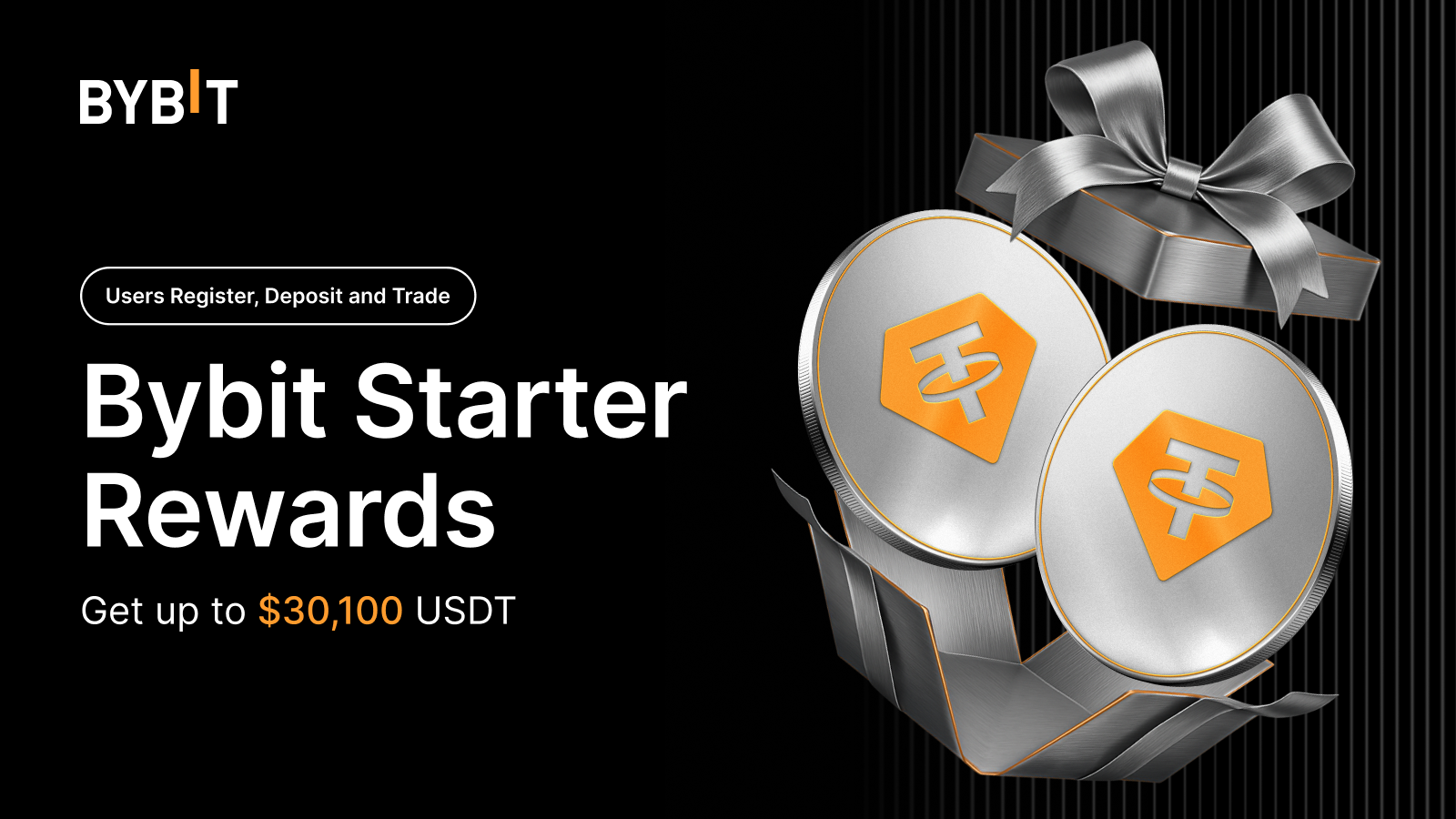 Bybit bonus visual: coins, rocket and $30,000 headline