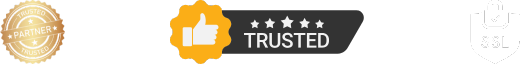 Trust badges row: security, users, ranking